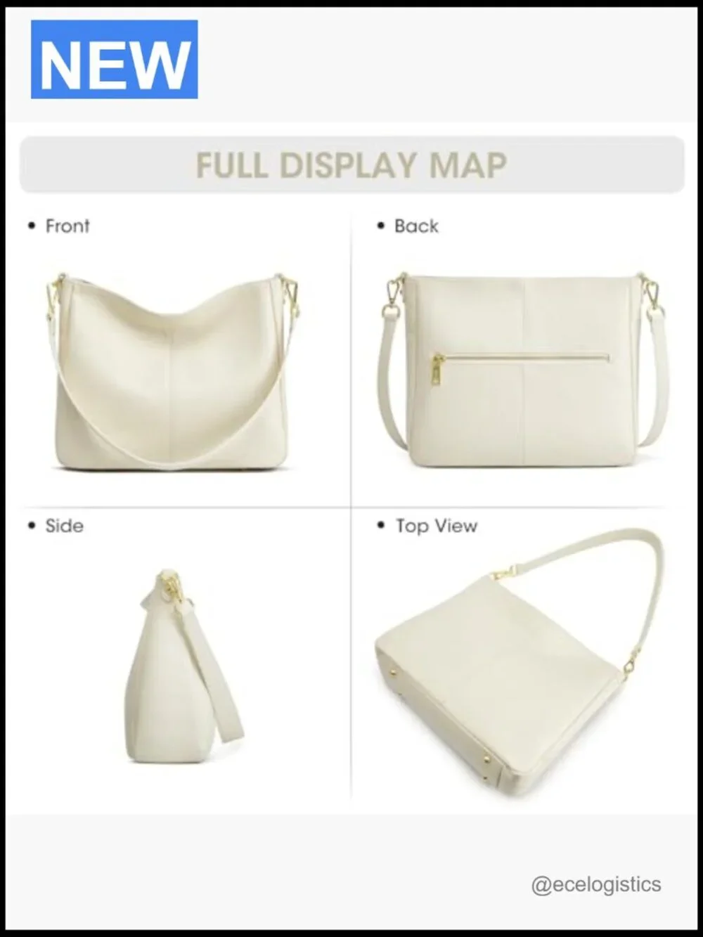 Genuine Leather Hobo Crossbody Bag with 2 Straps